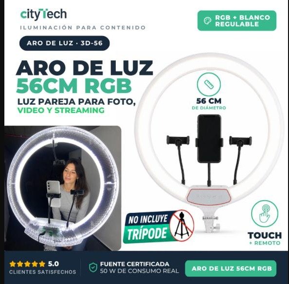 Aro de luz 56 cm RGB profesional con control remoto