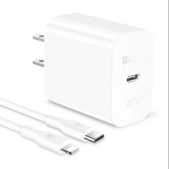 Cargador de pared 1Hora GaN 20W con cable USB-C/Lightning 3A